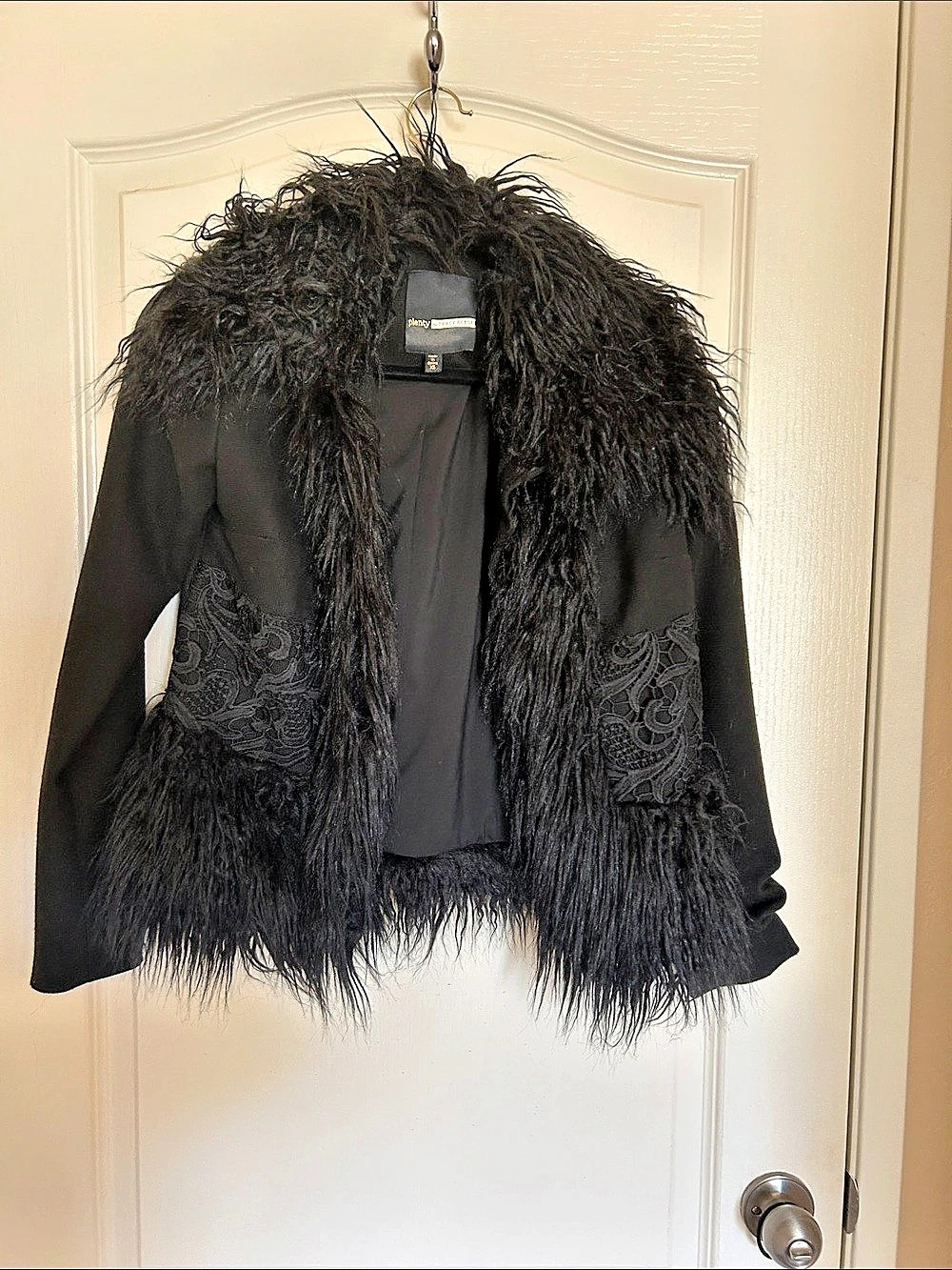 plenty by TRACY REESE Black Faux Fur Trim Jacket Size XS Like New